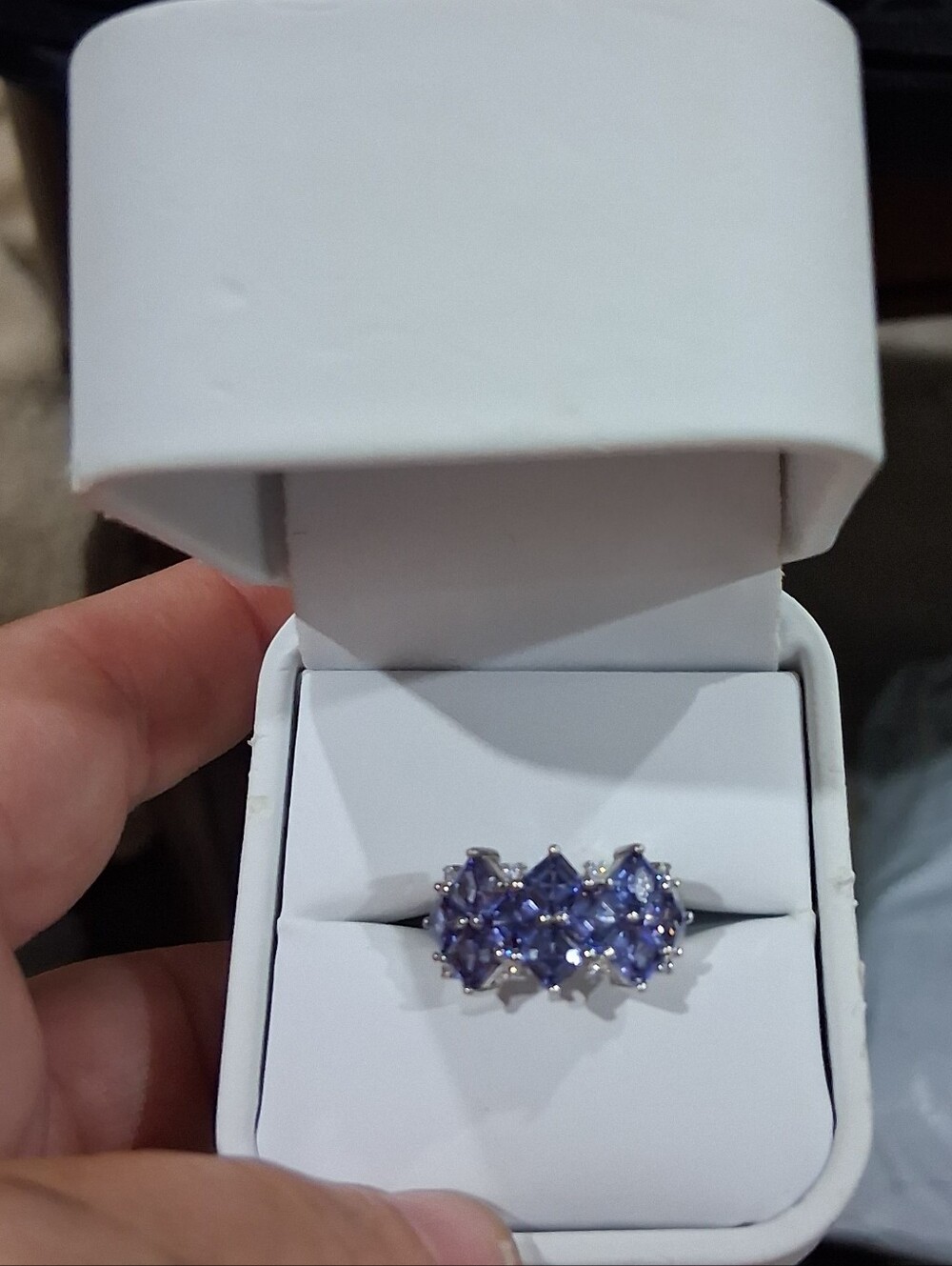 Sterling Silver 5+ Carat Natural Tanzanite & CZ Cocktail Ring Size 6